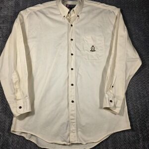 Vintage Ralph Lauren Chaps Herringbone Button Down Shirt Men's Large Beige Crest